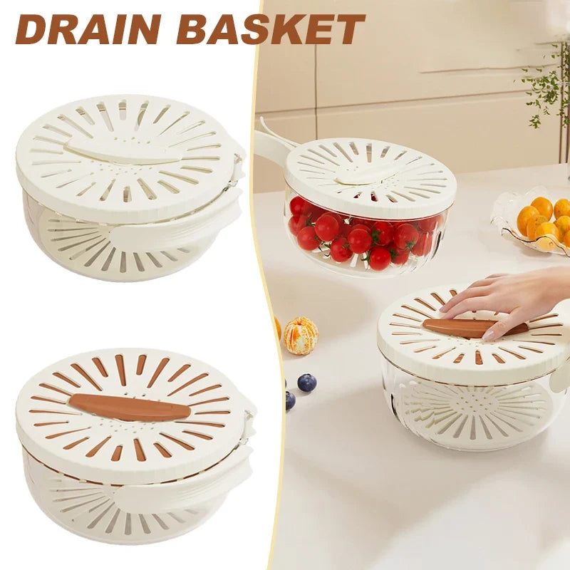 Foldable Handle Drain Basket with Lid