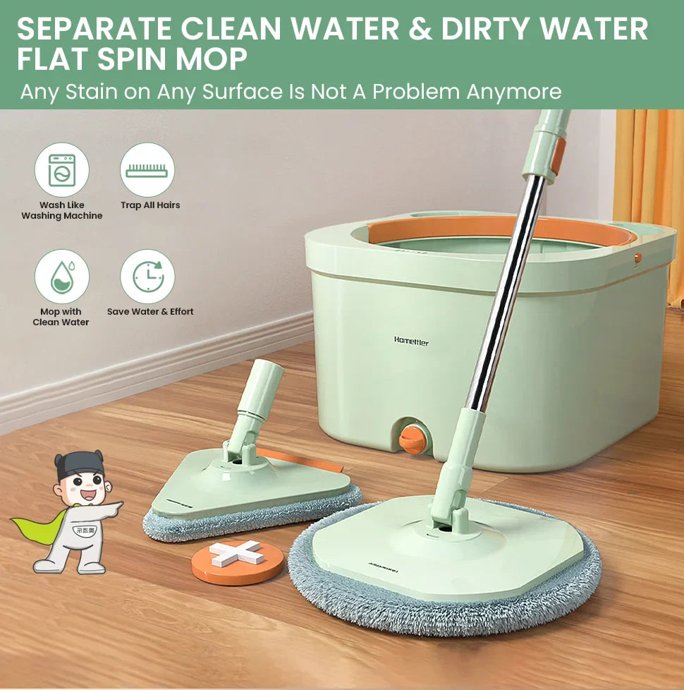 Hands-free Rotating Squeeze Mop With Bucket