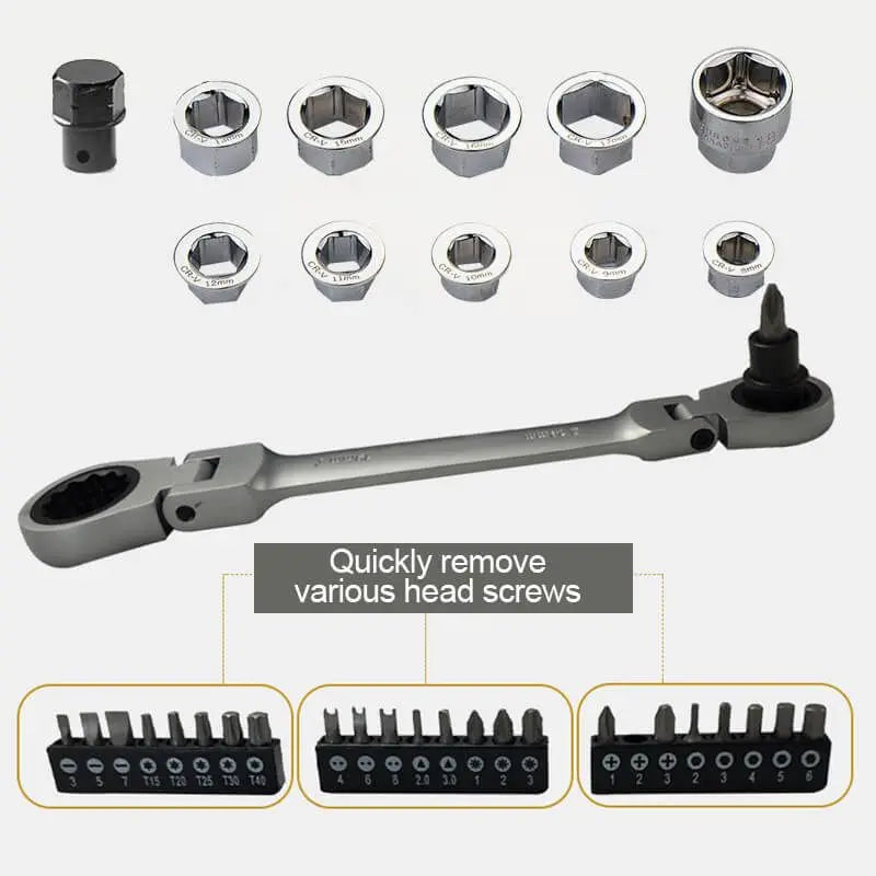 Multi-Functional Double-Ended Ratchet Wrench Set