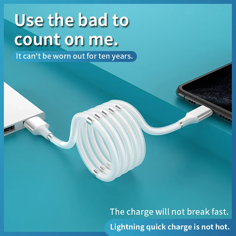 Self Winding Magnetic Fast Charging Data Cable