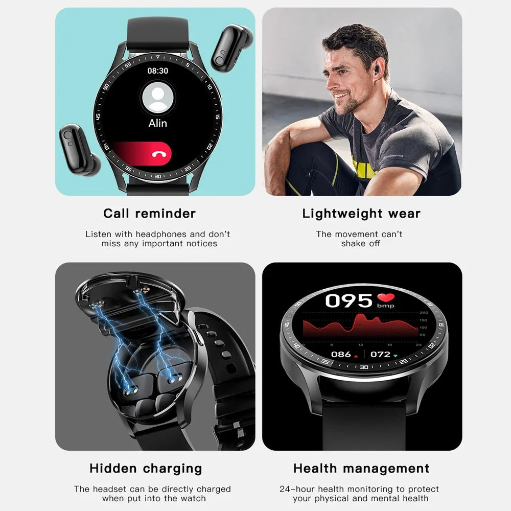 Two In One  Smart Watch With Bluetooth Earbuds